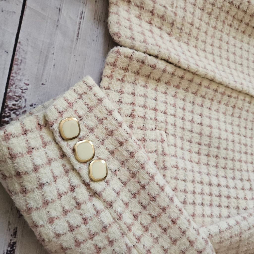 & Other Stories Pink Cream Tweed Blazer Wool Blend Womens 0 - Picture 2 of 7